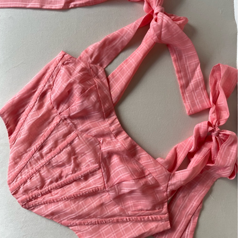 REVOLVE Pink Corset Crop Top with Tie Straps - Picture 2 of 2